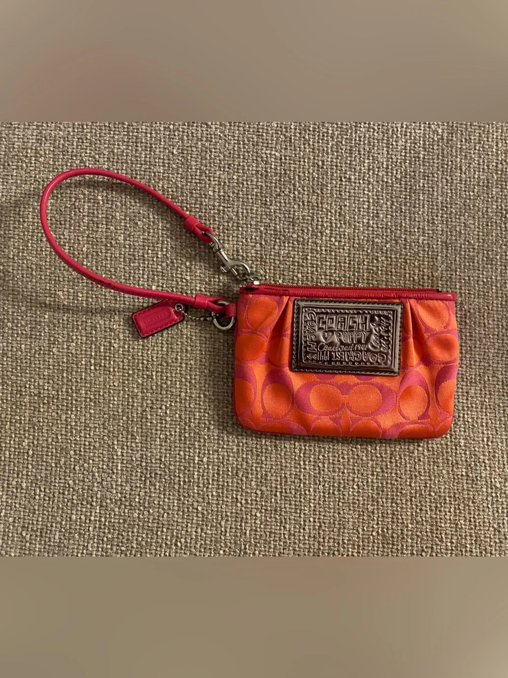 COACH Orange & Pink Signature Zip POPPY Wristlet
